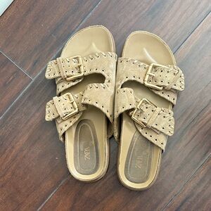 Zara Tan Suede Double-Buckle Sandal Slides
